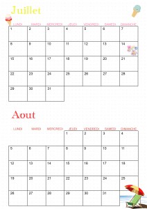 Calendrier 2019 été enfant