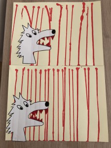 Le petit chaperon rouge loup et traits verticaux