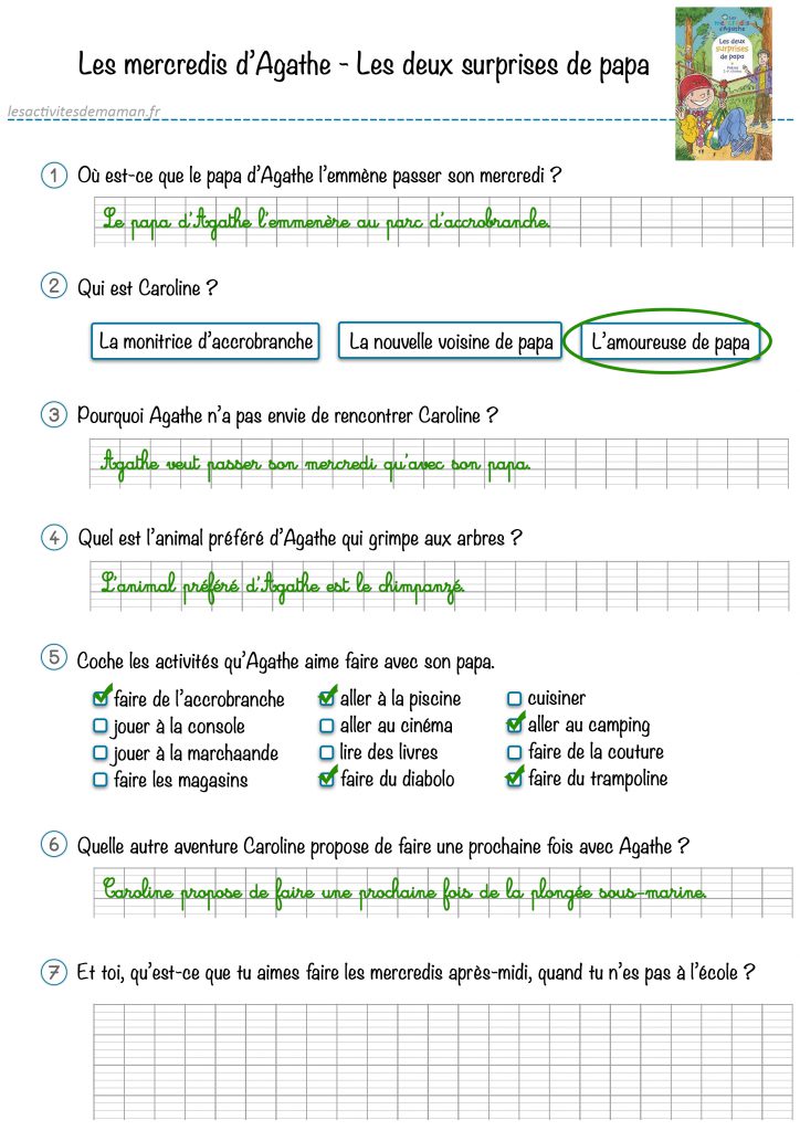 correction fiche compréhension texte les deux surprises de papa