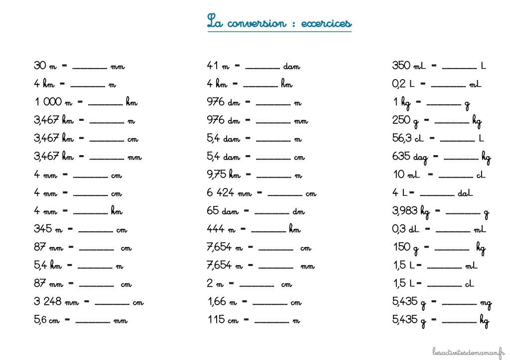 exercices de conversion primaire ief