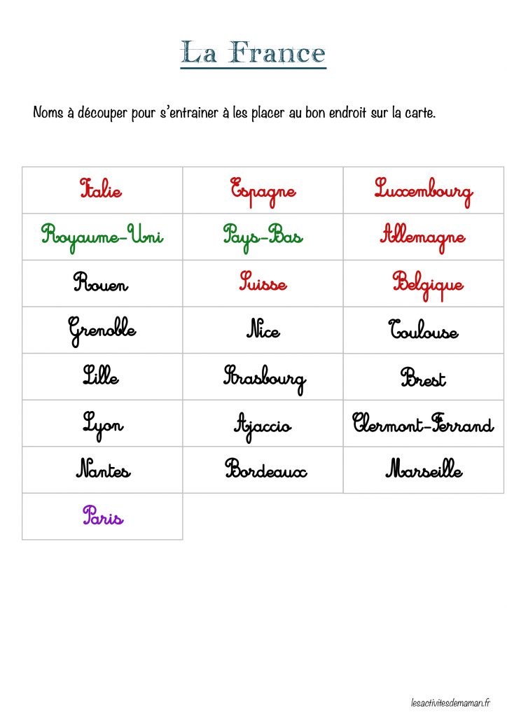 étiquettes des noms pour carte de la France