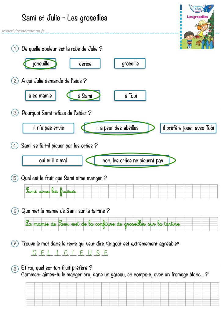 correction compréhension de textes Sami et julie