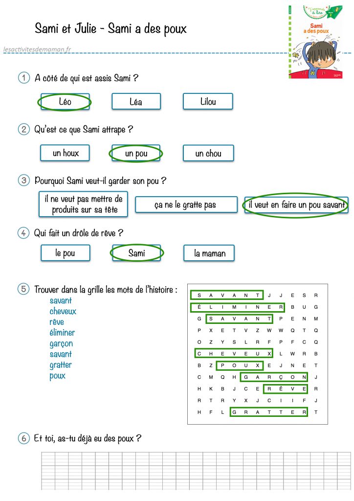 correction compréhension Sami et julie