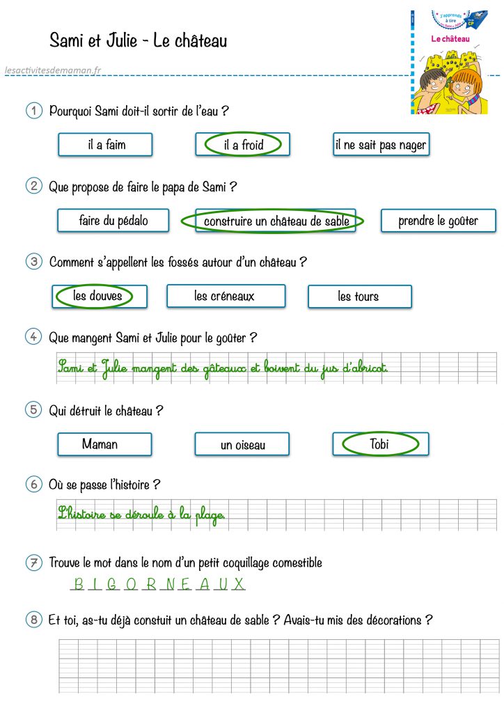 correction fiche le chateau compréhension de texte