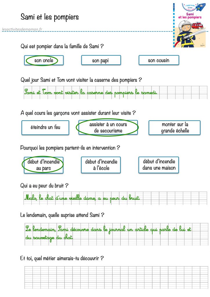 correction questions sami et les pompiers