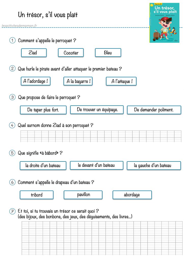 questions texte un trésor s'il vous plaît