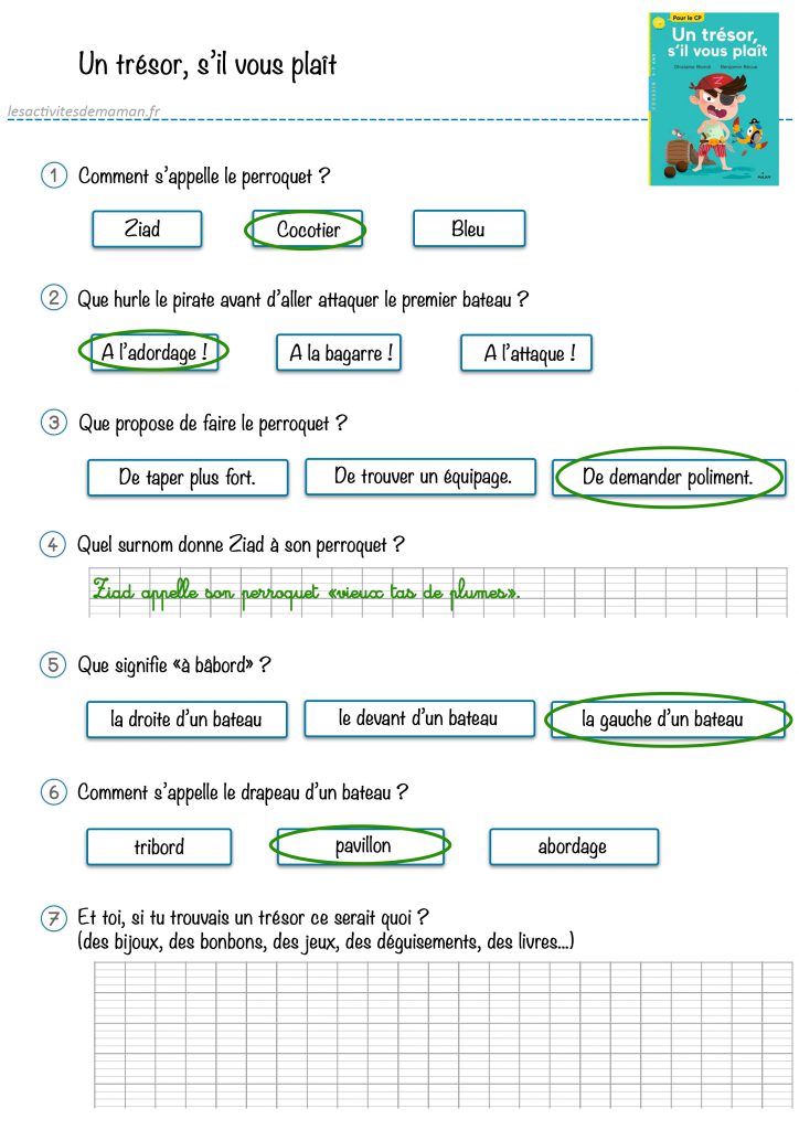 corrections questions un trésor s'il vous plaît