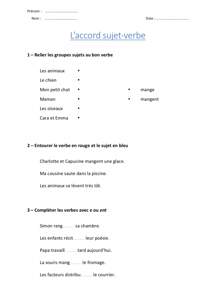 exercices révisions accords sujet/verbe