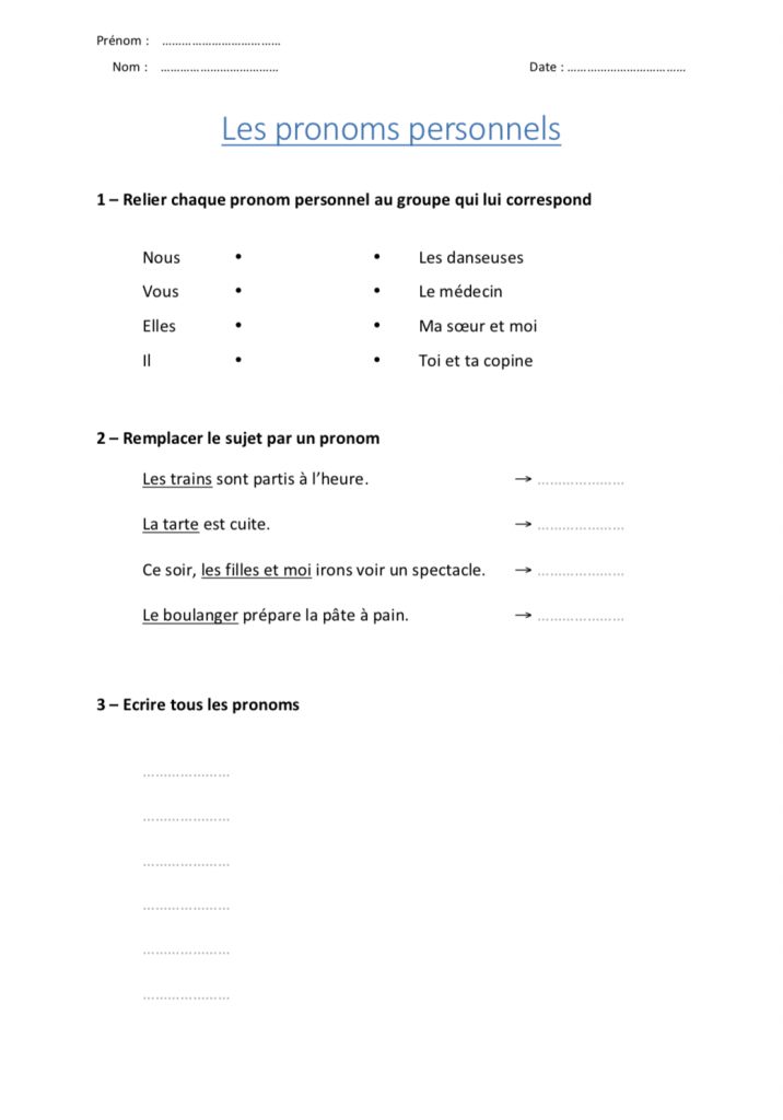 exercices révisions pronoms personnels