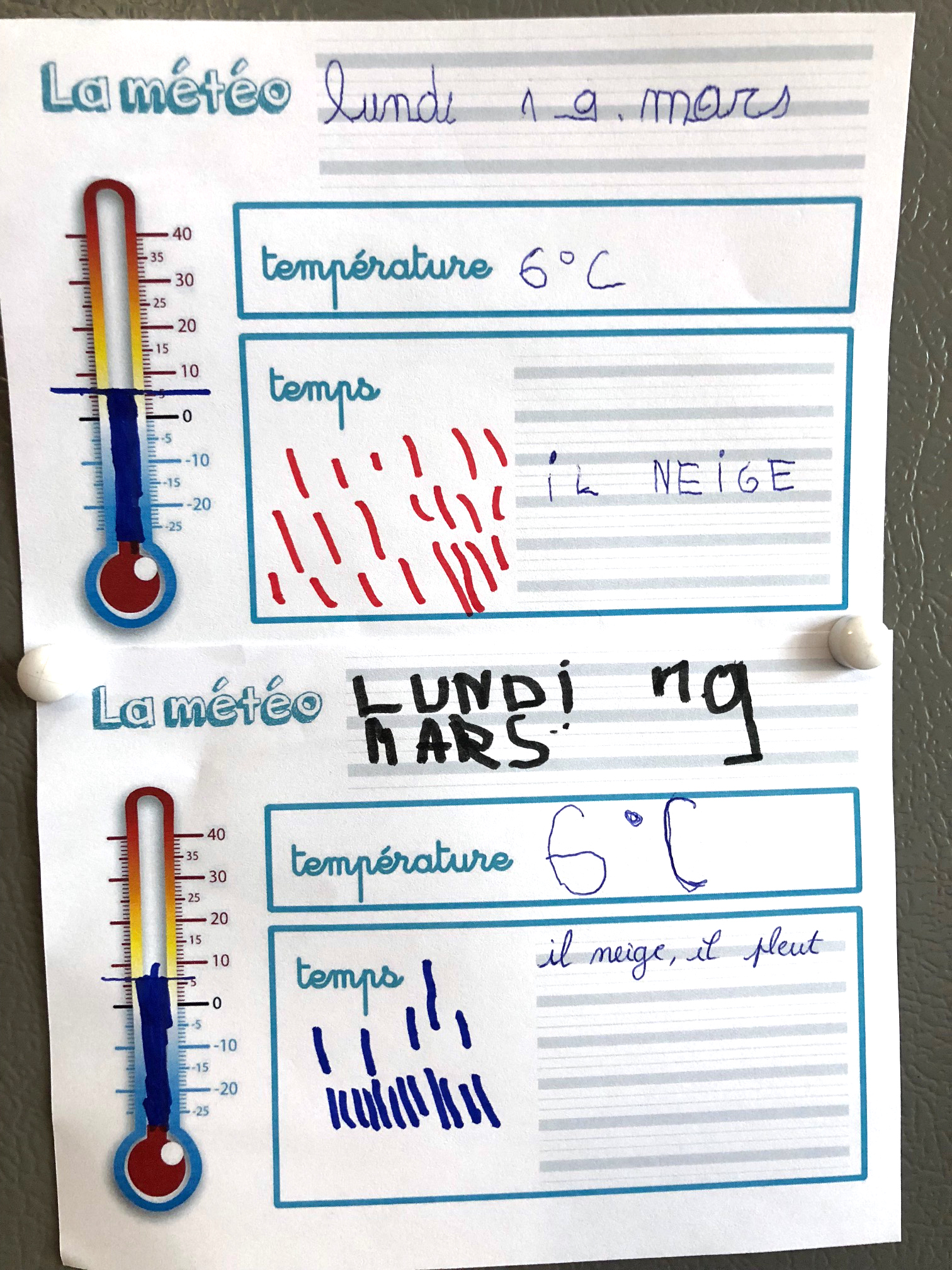 Météo du jour rituel écriture enfant