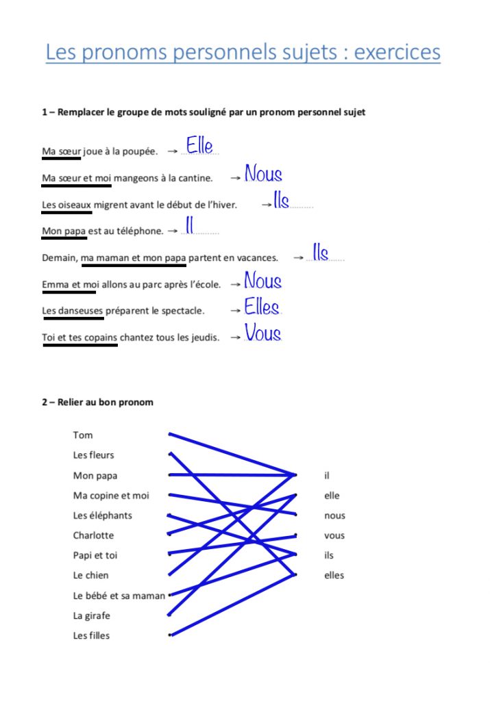 pronoms personnels exercices