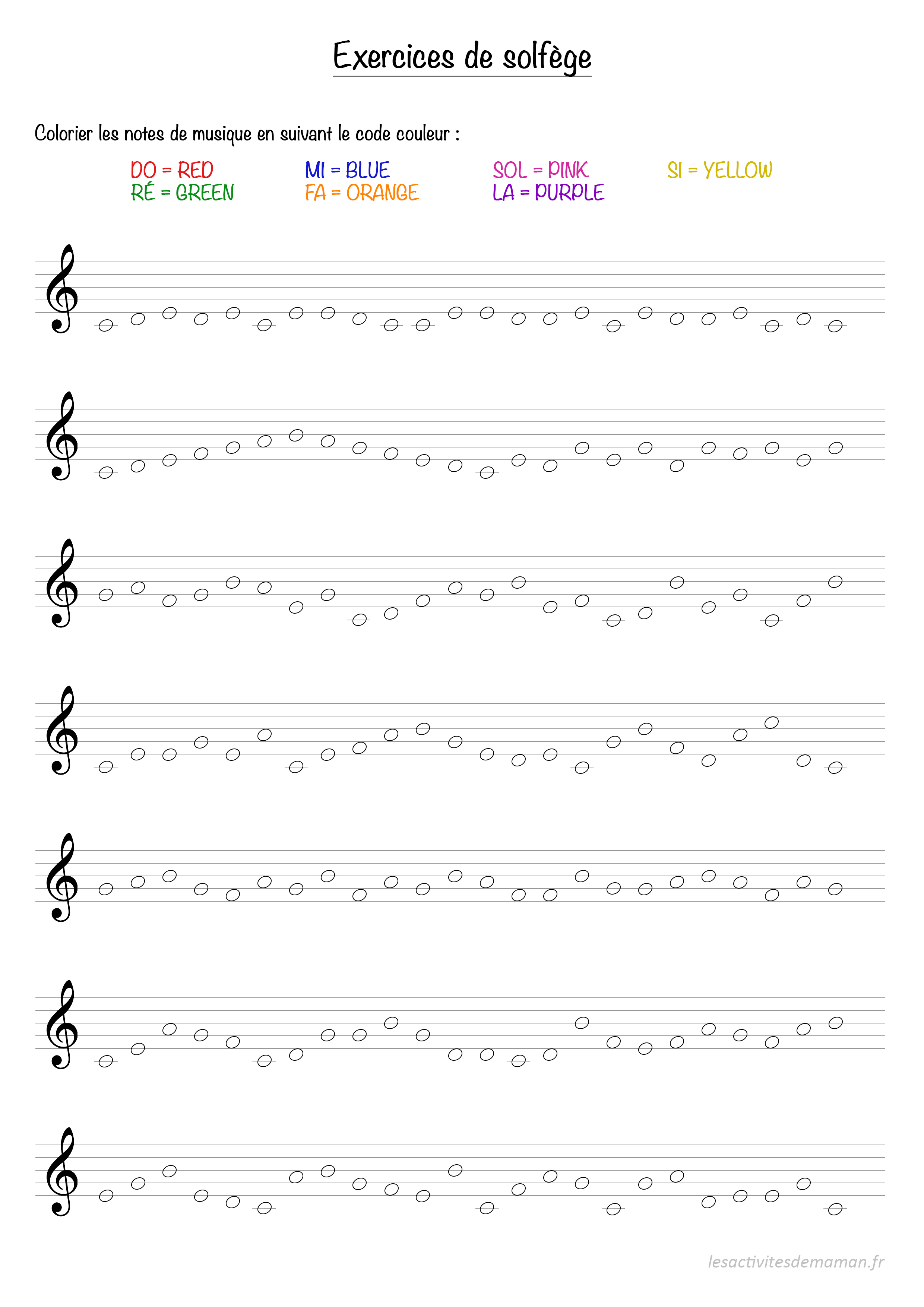 Exercices de solfège - Les activités de maman