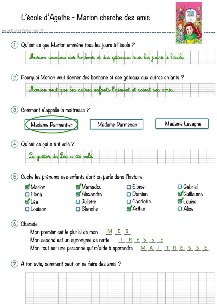 Marion cherche des amis rallye lecture fiche correction