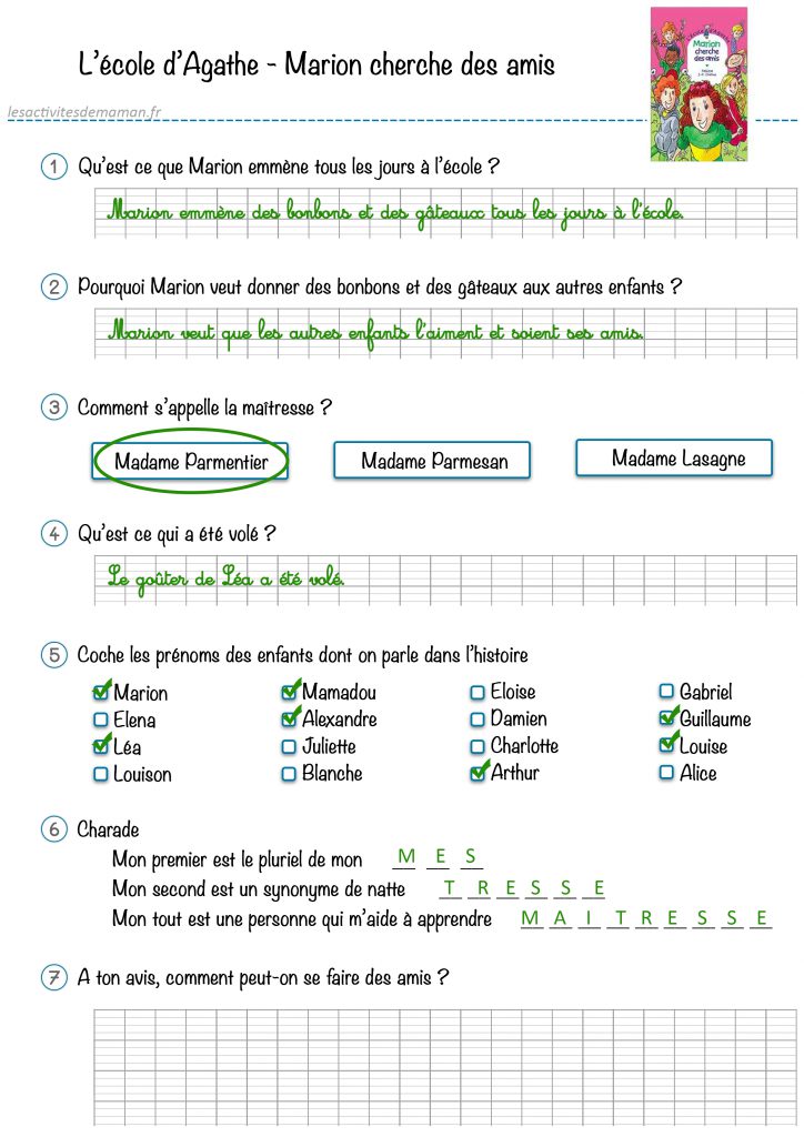 Marion cherche des amis rallye lecture fiche correction