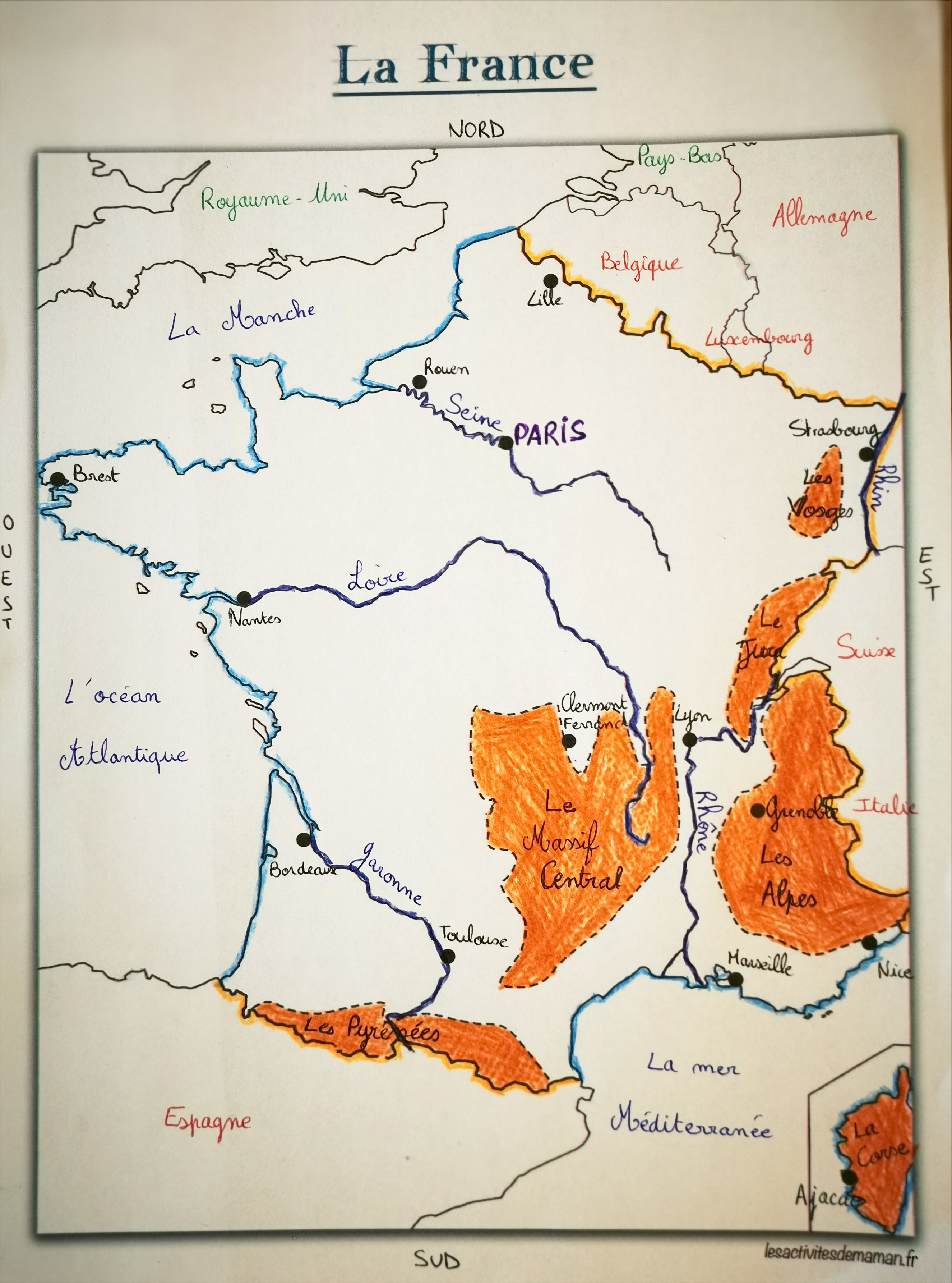 La carte de la France - Les activités de maman