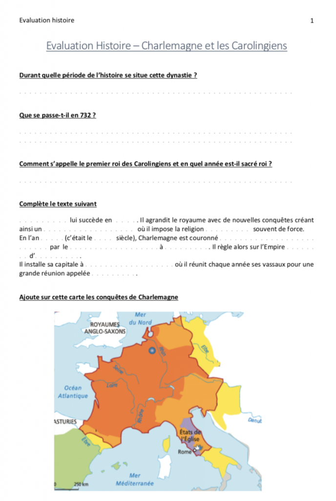 histoire charlemagne évaluation