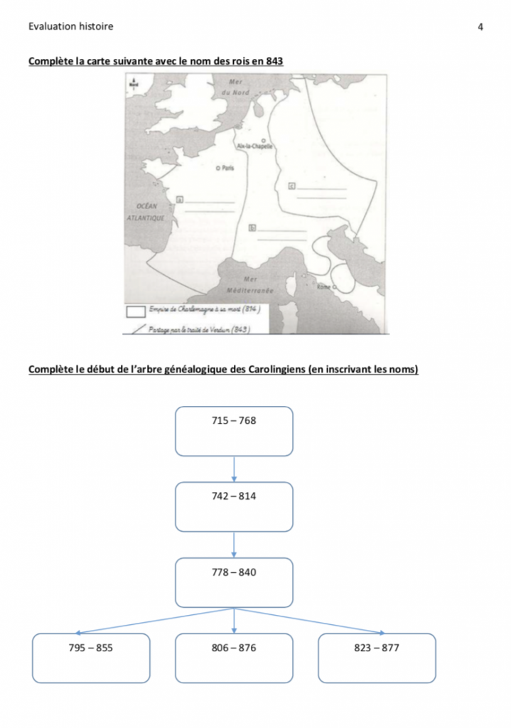 évaluation charlemagne cours histoire cm1 cm2