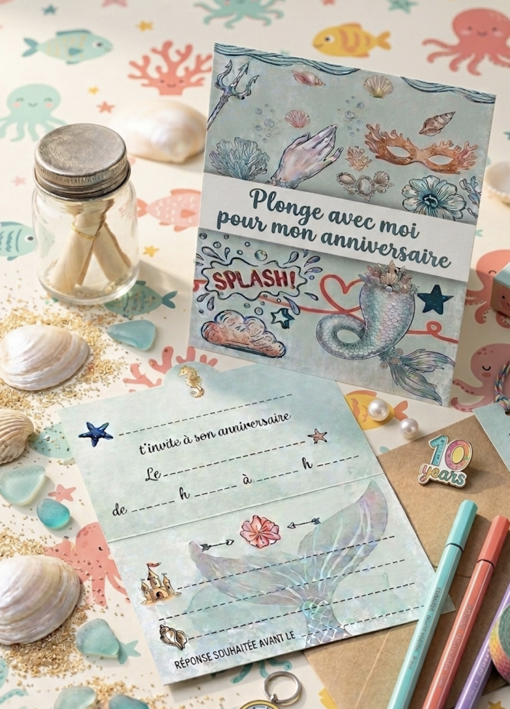 carte invitation télécharger imprimer thème sirène anniversaire