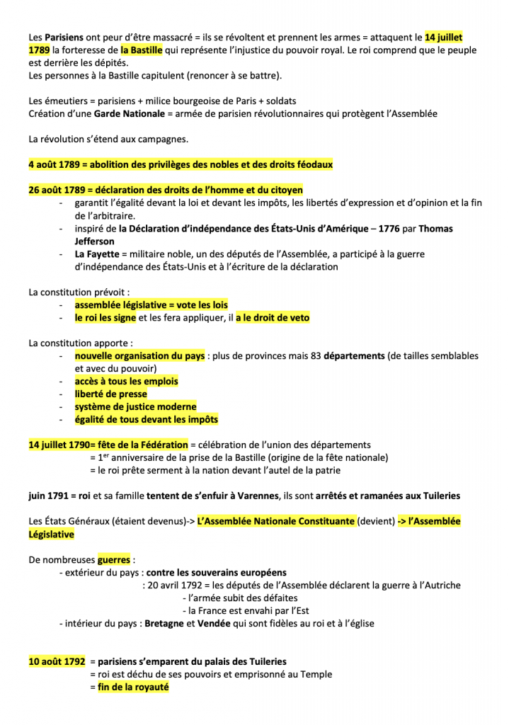 la révolution française cm2 cours